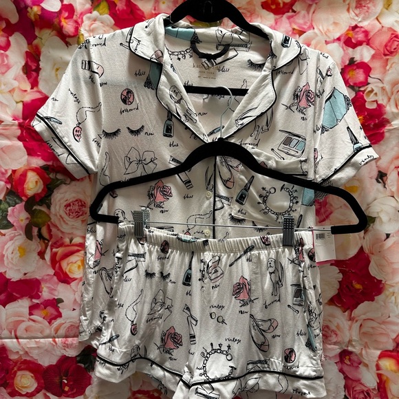 Kate Spade Printed Notch Collar Short Sleeve Jersey Knit Shorty Bridal P… - Picture 10 of 11